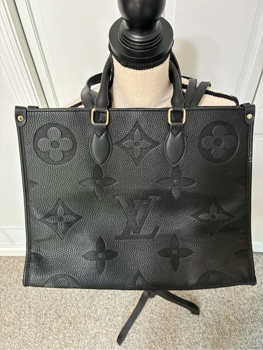 Black Monogram LV Embossed Messenger Tote